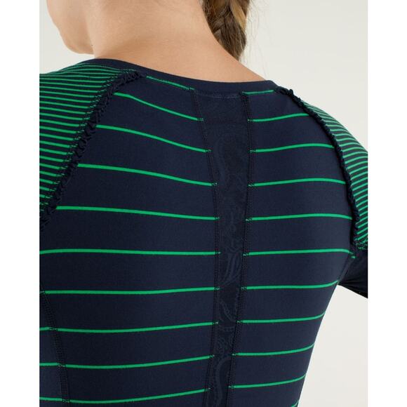 Lululemon Full Tilt Long Sleeve Shirt Womens 4/6 Slalom Stripe Green Navy - Picture 10 of 13